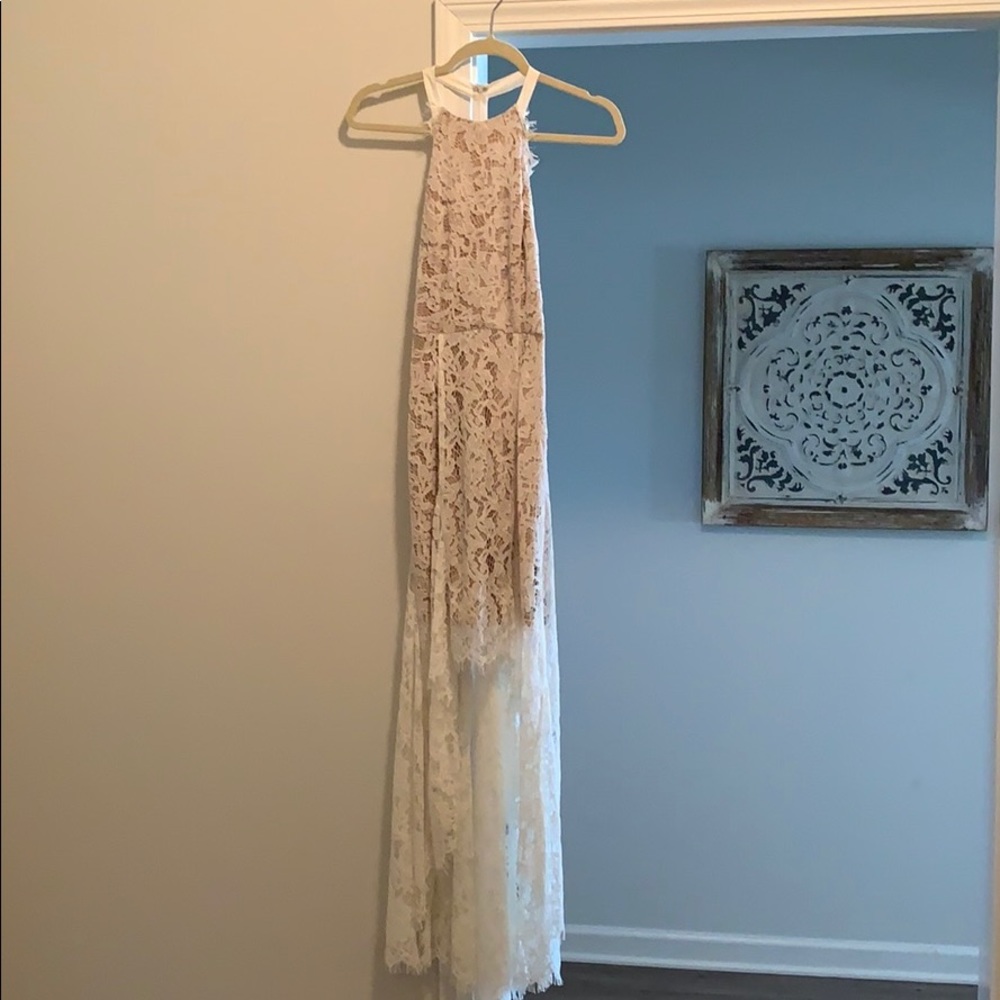 High low white lace dress